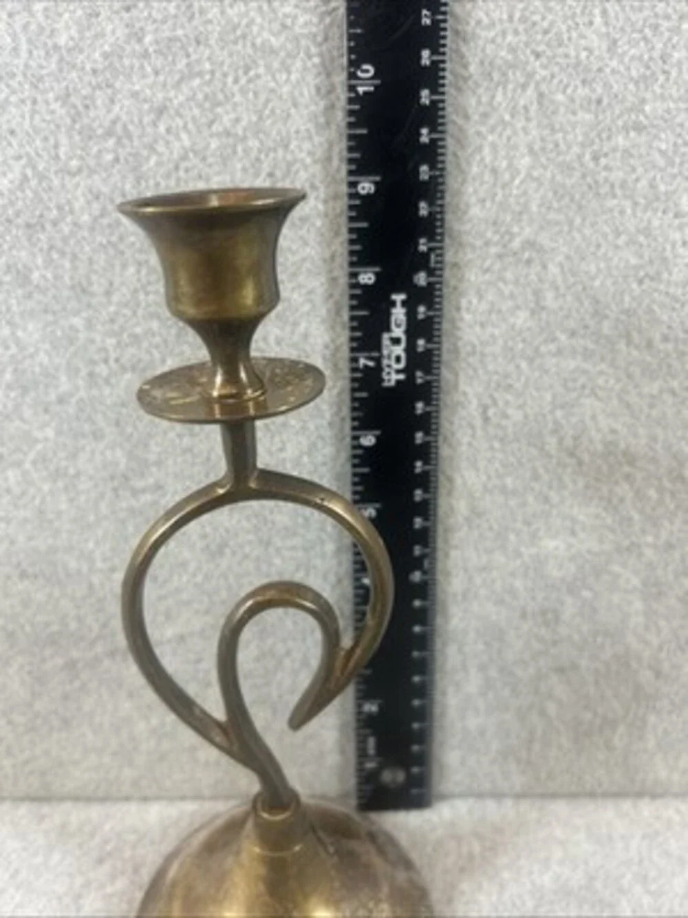 Vintage Solid Brass Candlestick Abstract Design 9” Tall Made In India